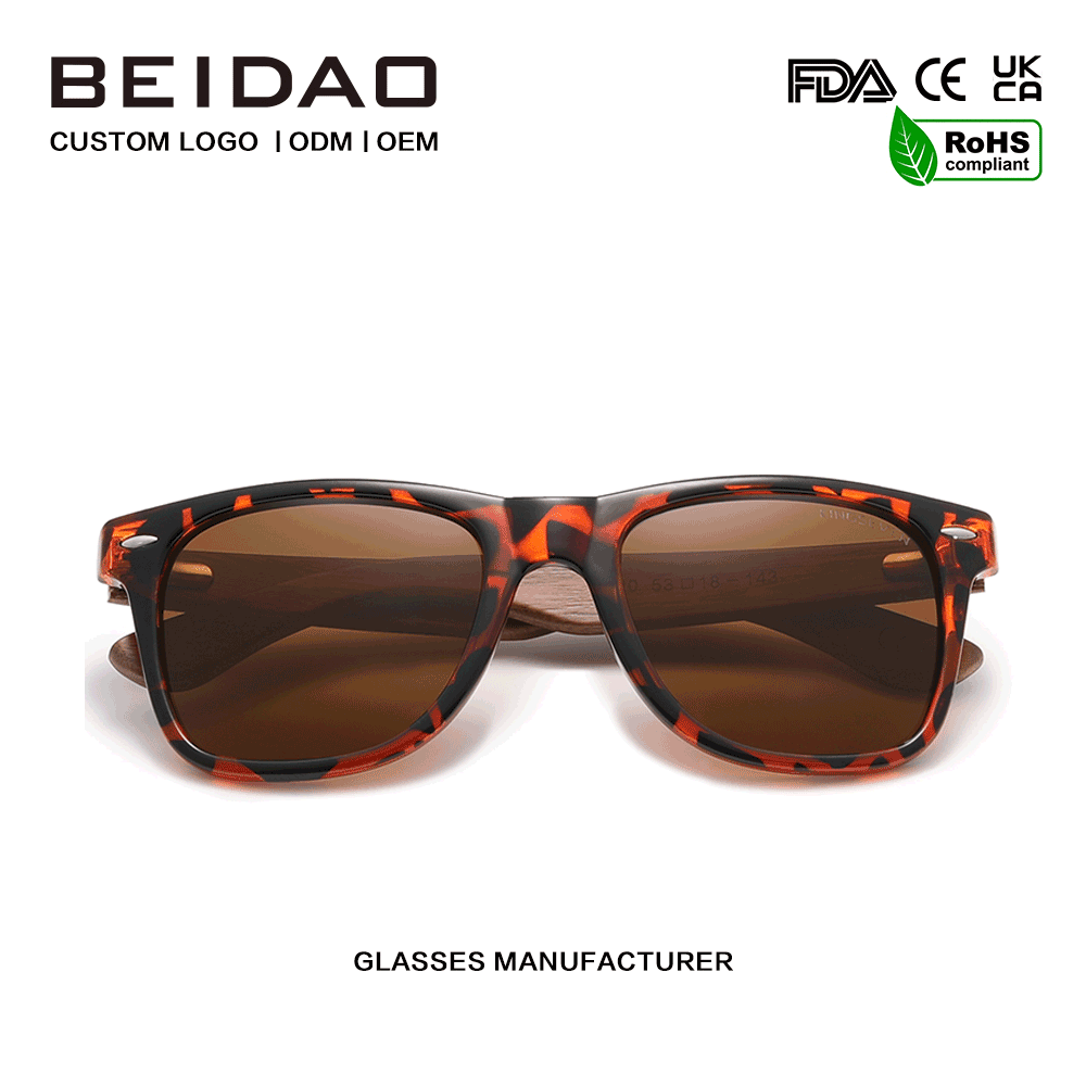 Gafas de sol clásicas con estampado de leopardo retro antirreflectantes de nogal