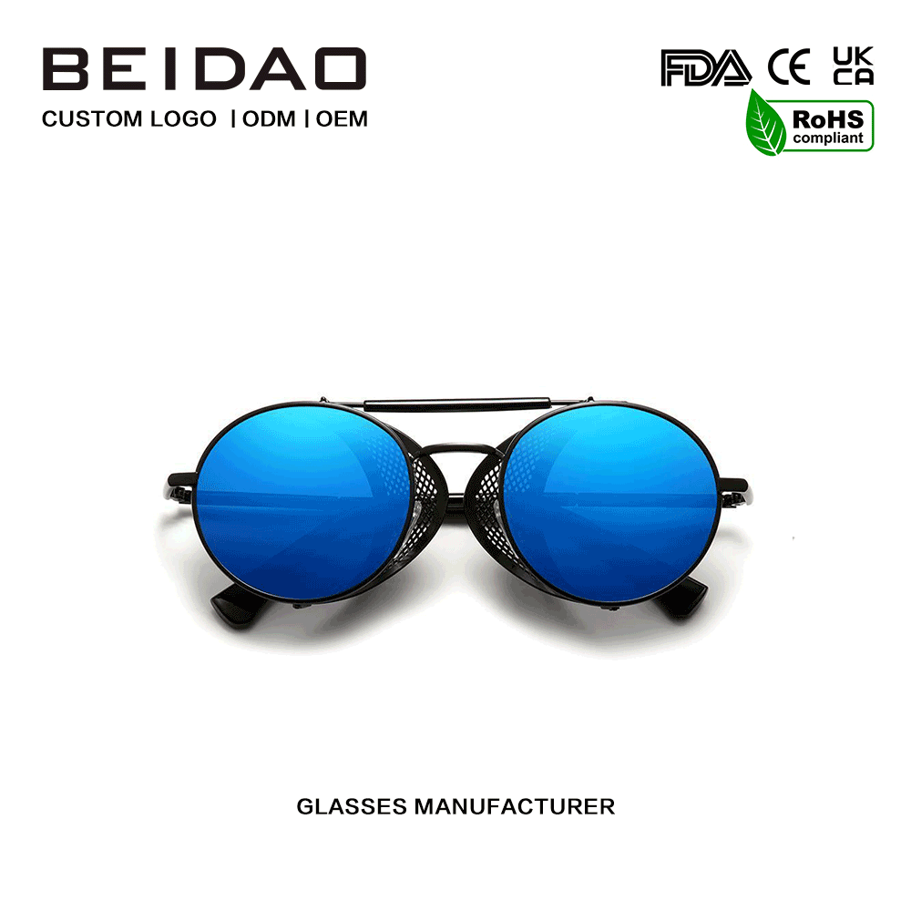 Gafas cruzadas con montura de aleación redonda azul de diseñador