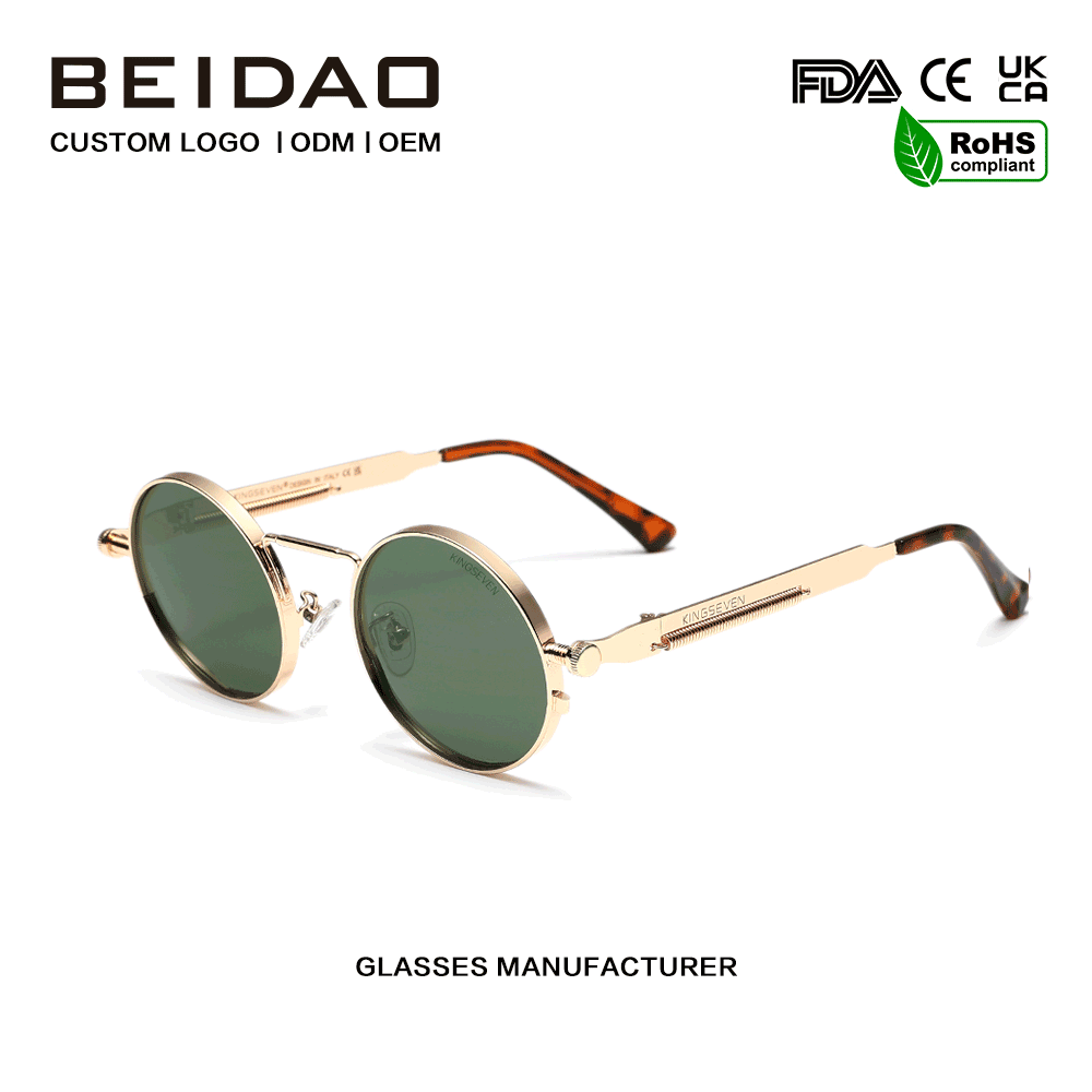 Gafas de sol polarizadas verdes con montura metálica y protección UV400 de diseñador