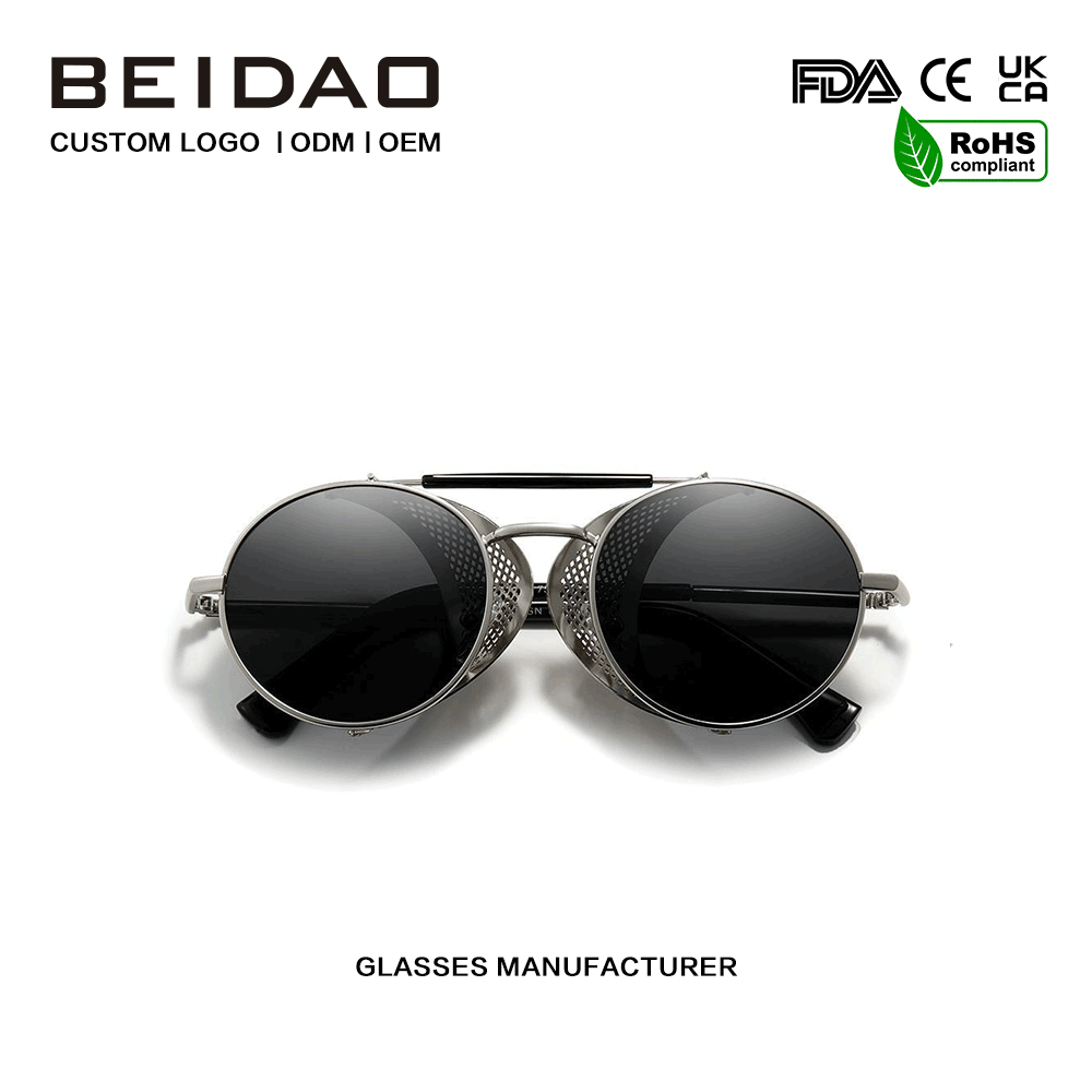 Gafas transfronterizas con montura redonda de aleación y protección UV400 de diseñador