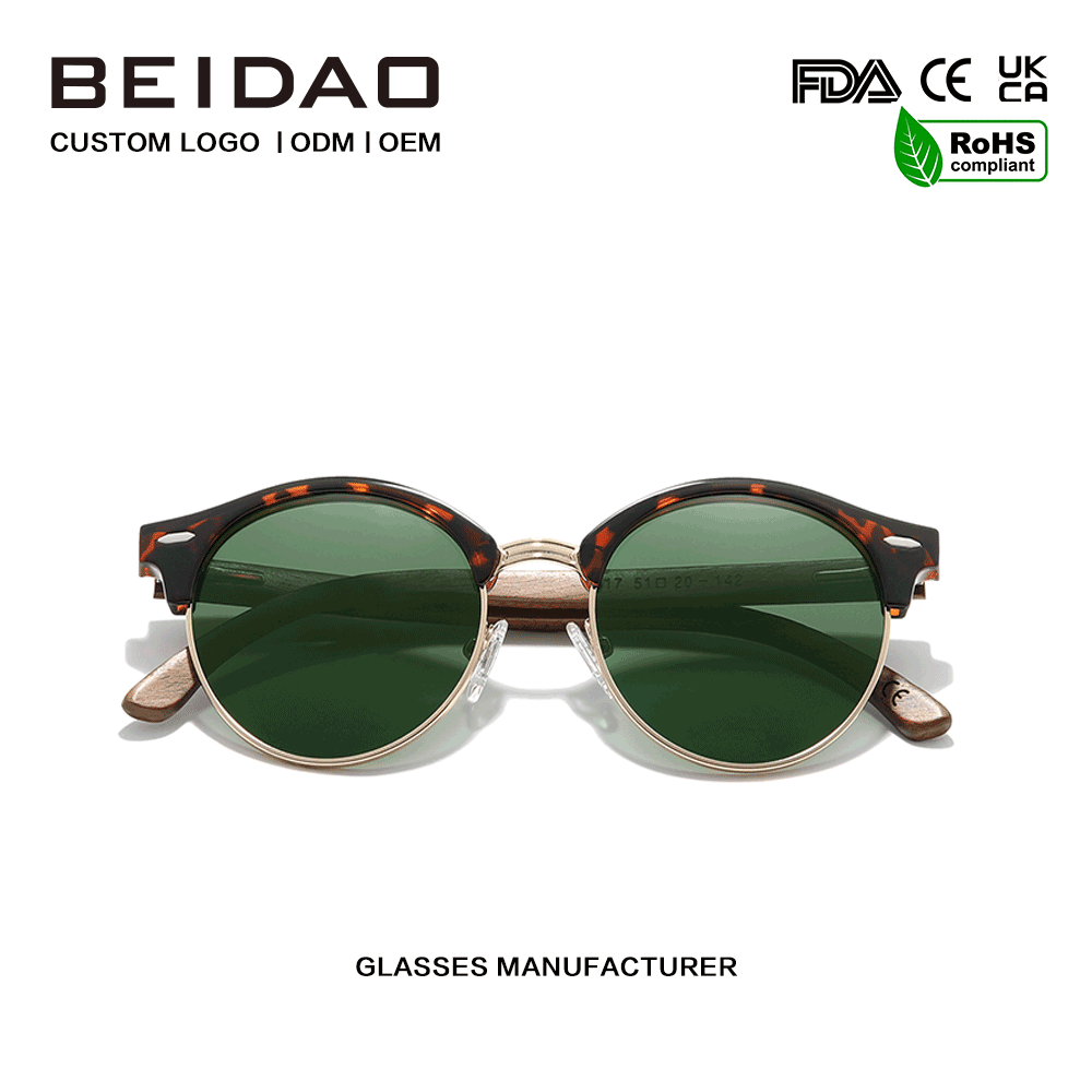 Gafas de sol UV400 sin bordes de madera de nogal de moda