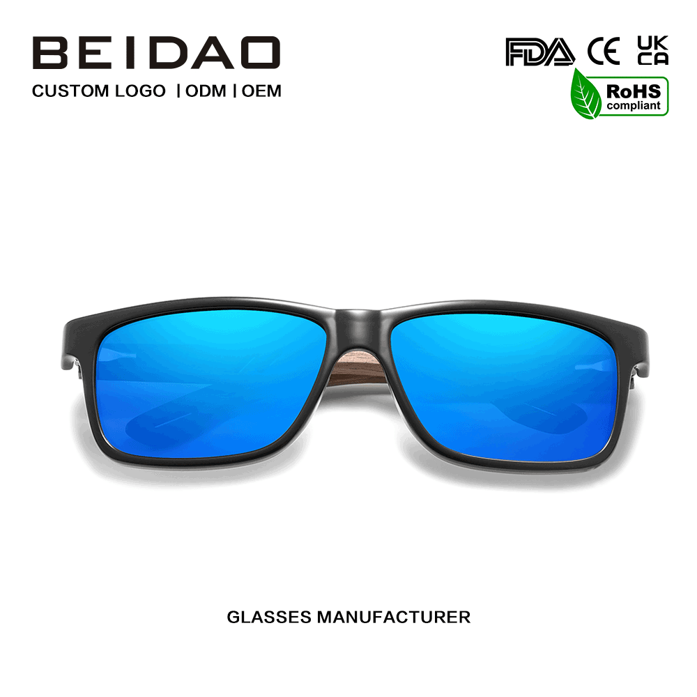Para gafas de sol polarizadas azules con montura de nogal unisex