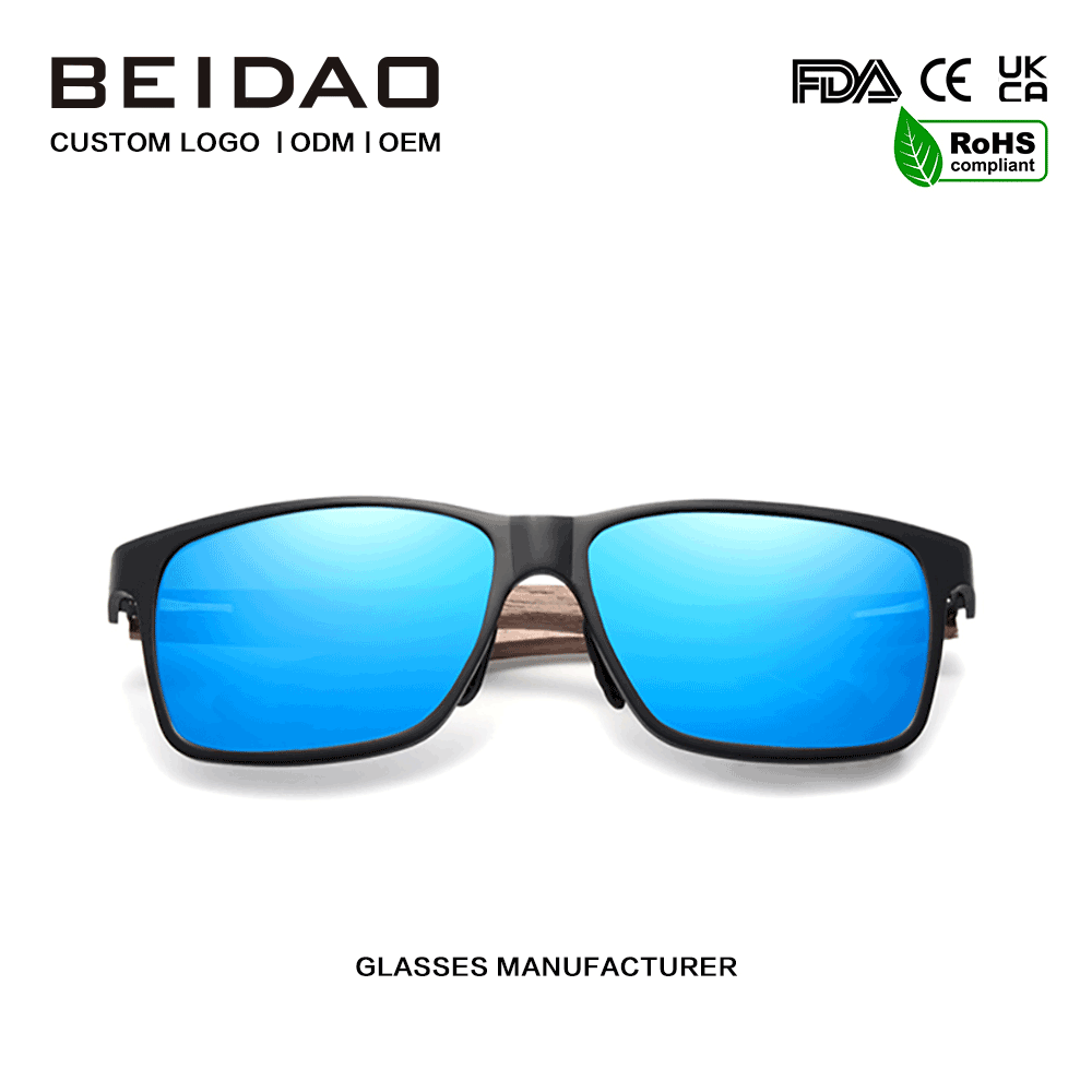 Gafas de sol antirradiación polarizadas cuadradas de madera hechas a mano