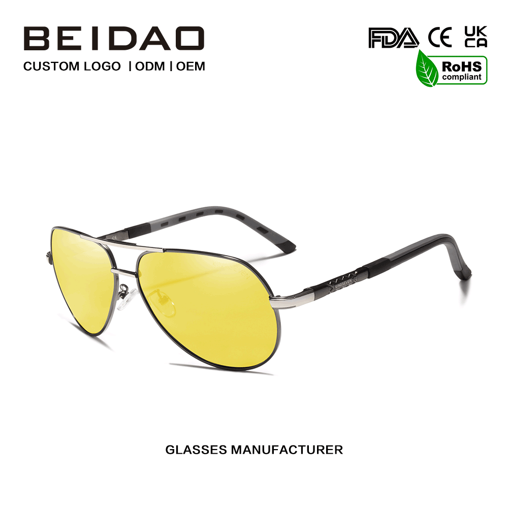 Gafas de sol polarizadas con montura metálica y visión nocturna para hombre, lentes amarillas