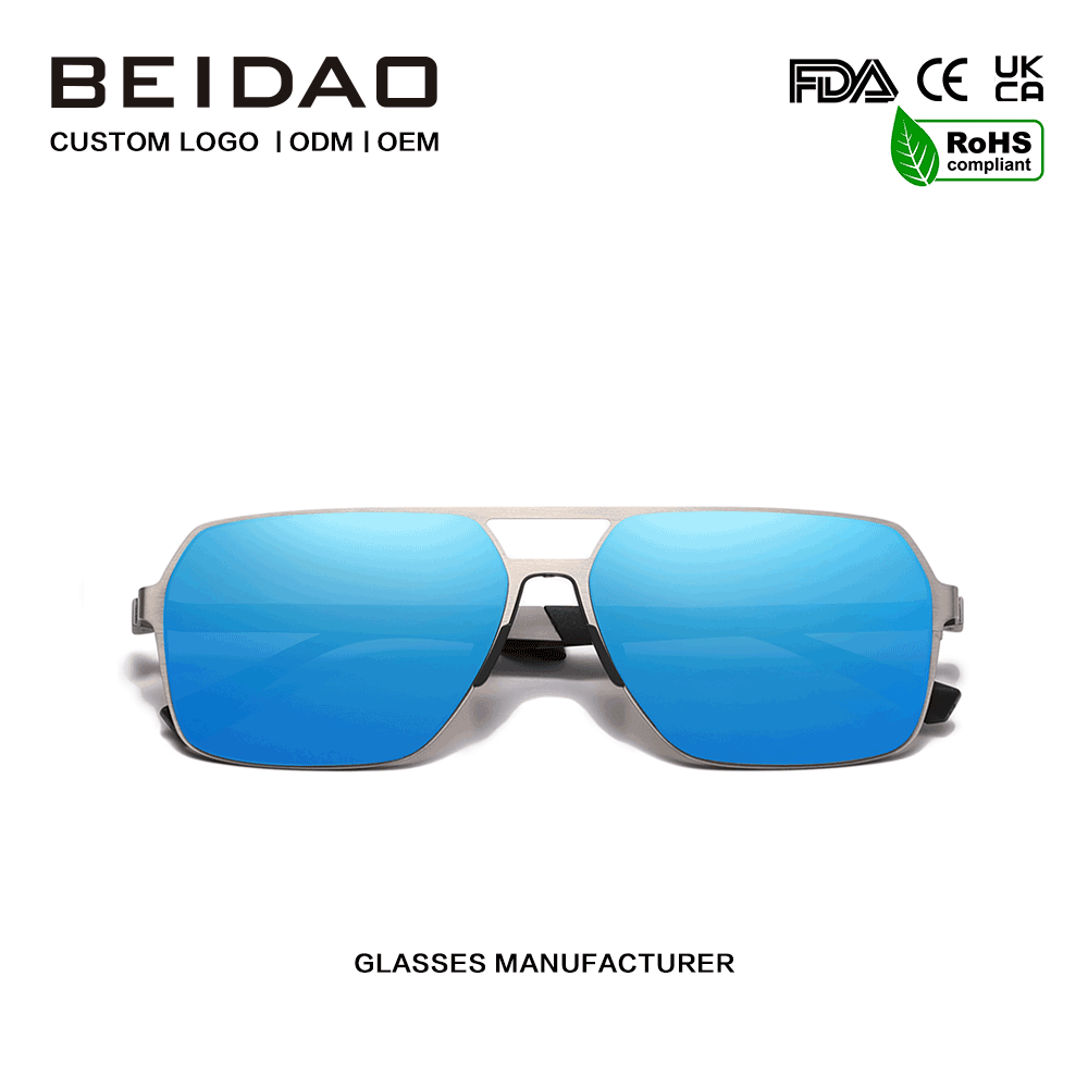 Gafas de sol cuadradas azules de gran tamaño, de acero inoxidable, modernas y duraderas