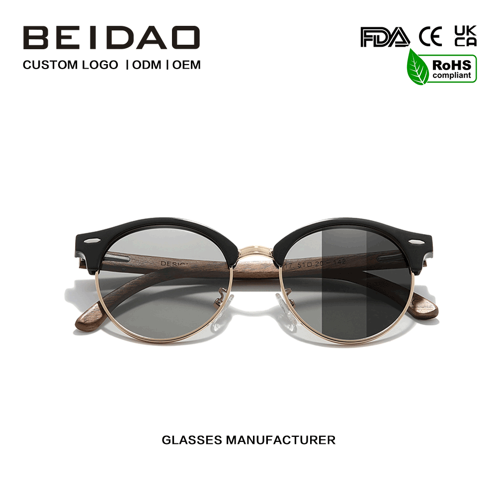 Gafas de sol modernas con lentes fotocromáticas de madera de nogal para conducir