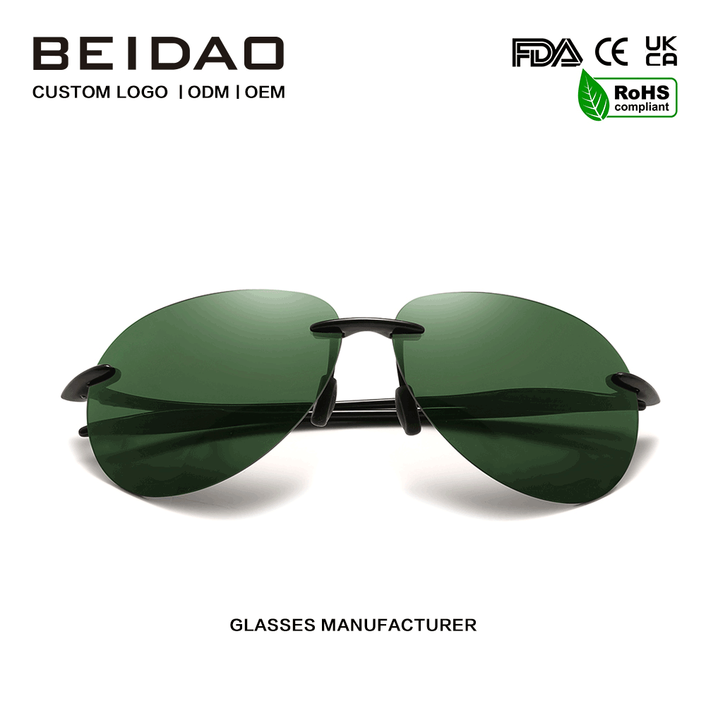 Gafas de sol con lentes verdes sin marco TR90 ultraligeras de nuevo diseño
