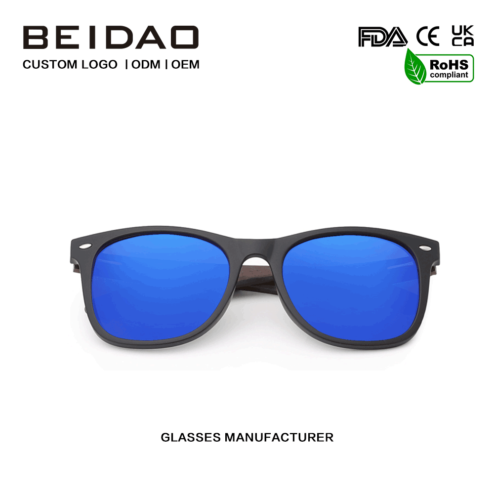 Gafas de sol unisex TR90 de madera de nogal azul para conducción en vacaciones