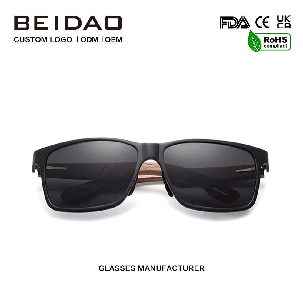 Gafas de sol polarizadas antirradiación cuadradas de madera de diseñador unisex